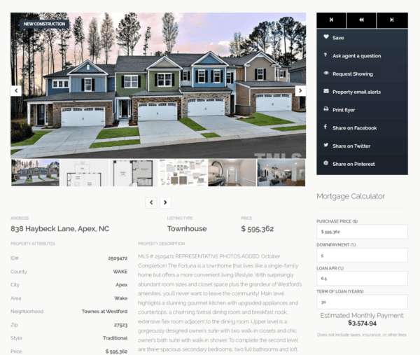 Dynamic mortgage calculator widget for kvCORE single property pages.