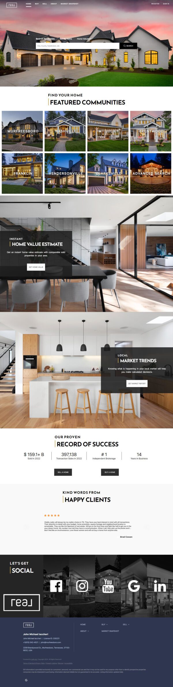 Semi-custom Metro home page design for Lofty/Chime real estate IDX websites.